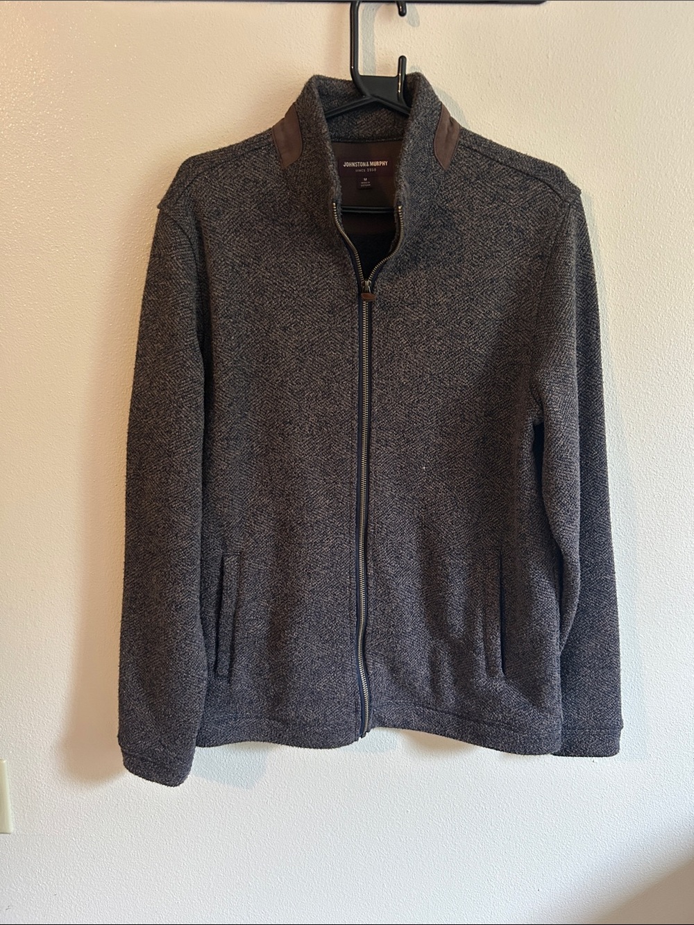 Johnston&Murphy Two-Toned Gray Marled Rib Zip-Front Lightweight Sweater Jacket:M